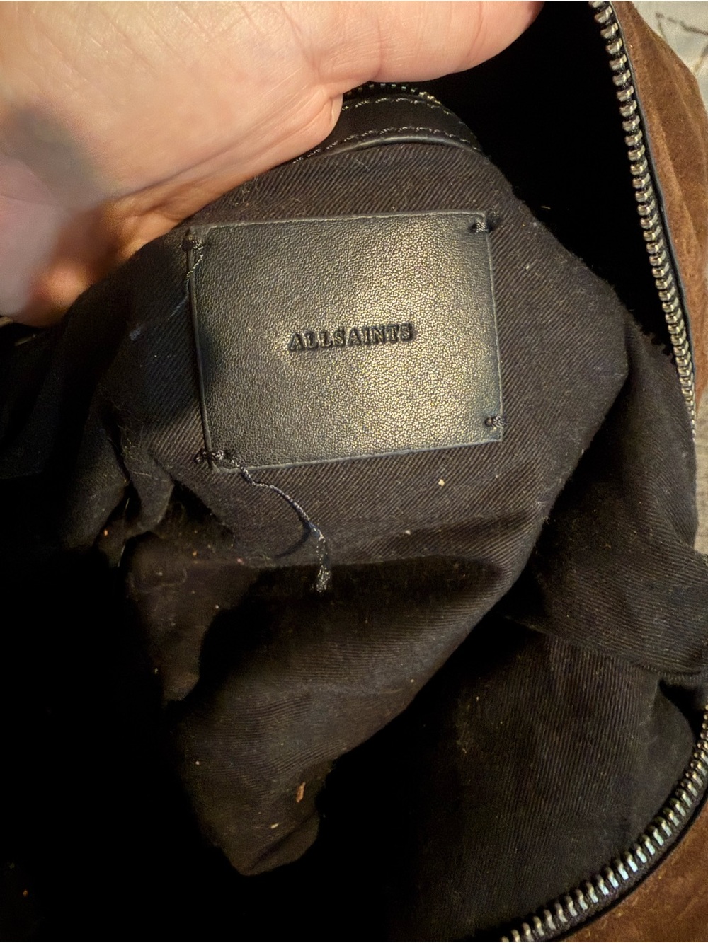 AllSaints Luna Suede Shoulder Bag Fango Brown - Picture 7 of 12
